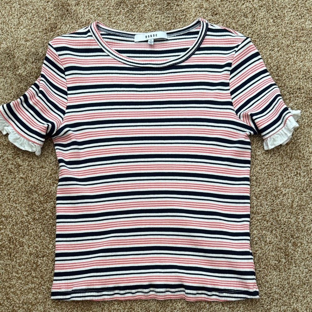 Ro & De Multicolor Striped Short Sleeve Top, M